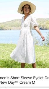 A New Day White Short sleeve eyelet dress cotton size medium